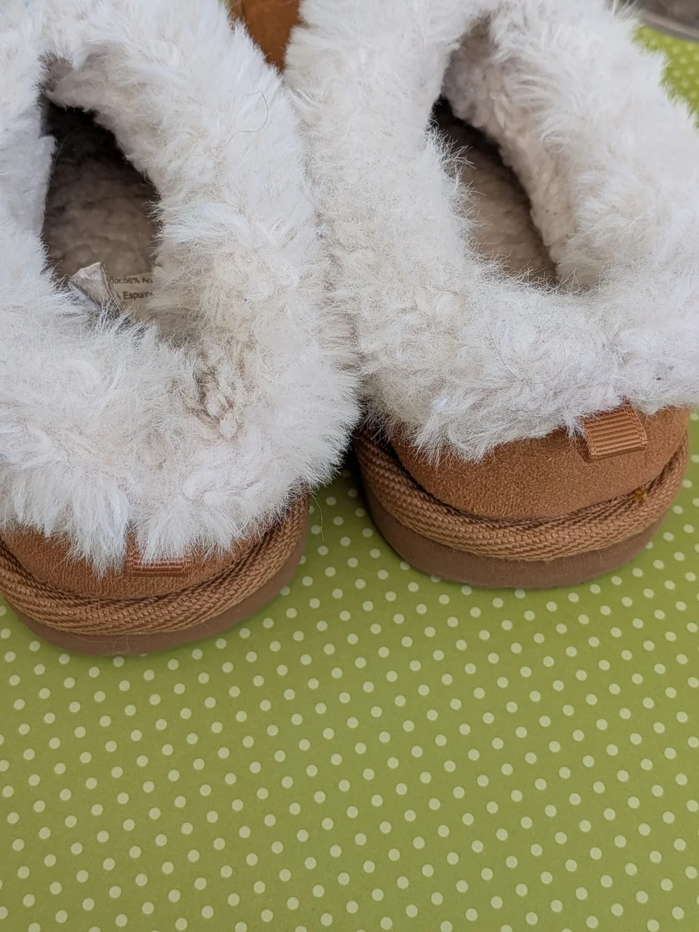 wonder nation Tan Kids Slippers with Cream Fur Cuff